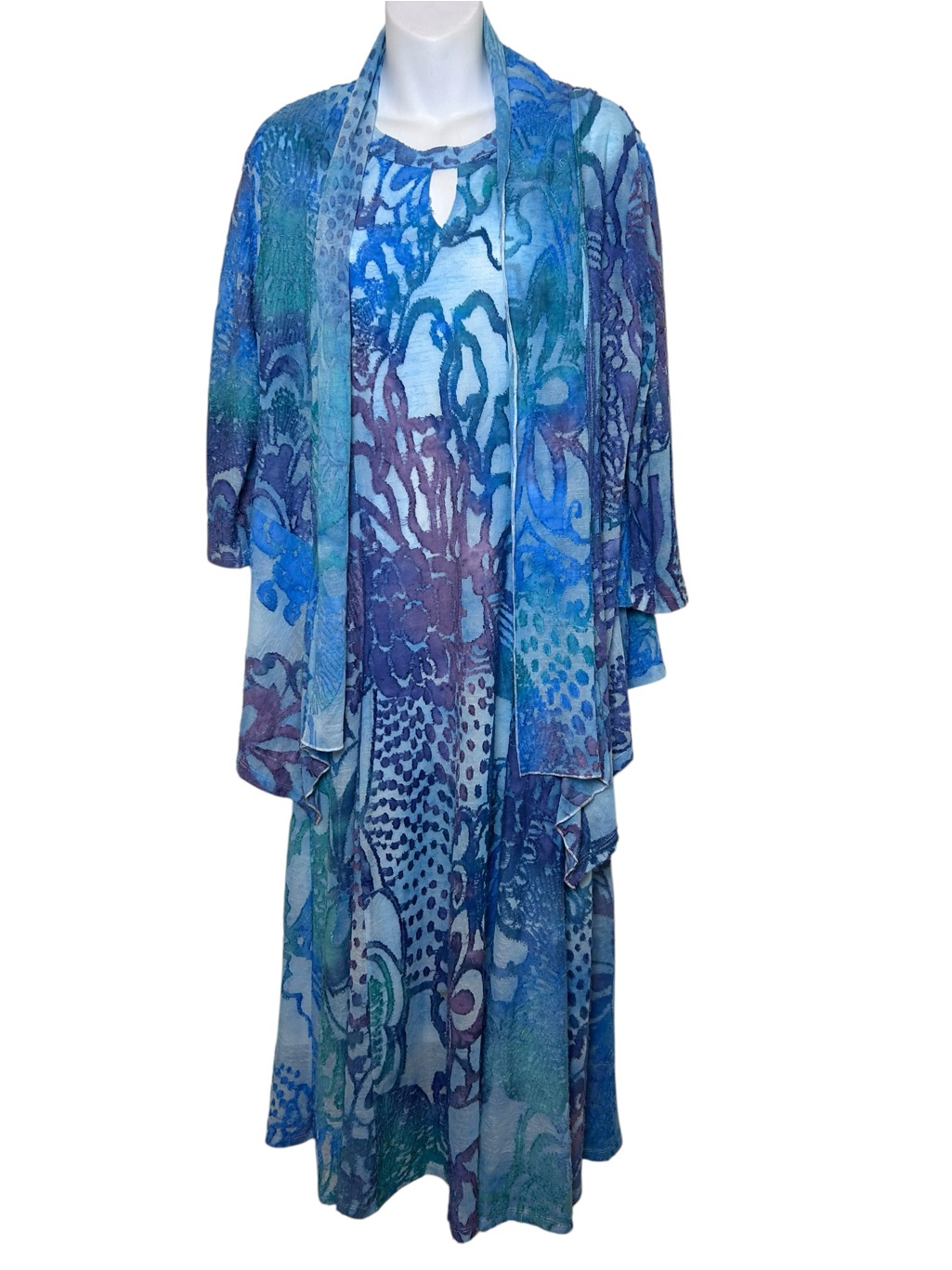 Petalura Blue Dress And Jacket Set Size Small Burnout Maxi Wedding Artsy Coastal — image 2 of 8